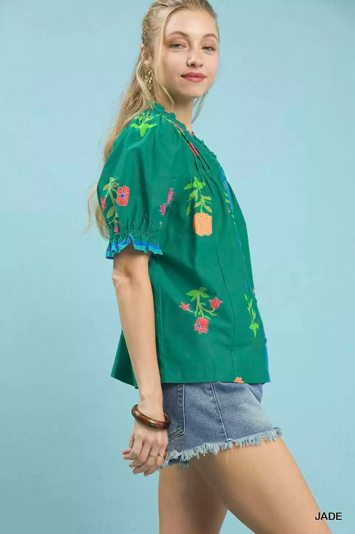 Umgee Petal Parade Print Button-Down Blouse
