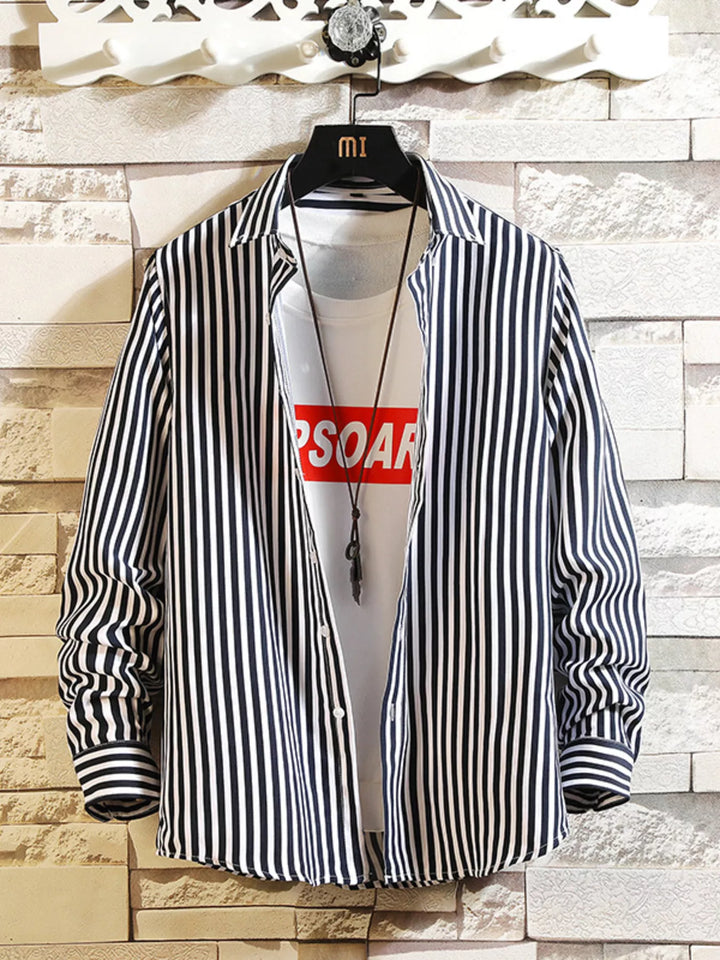 Men's Plus Size Striped Button Up Casual Shirt