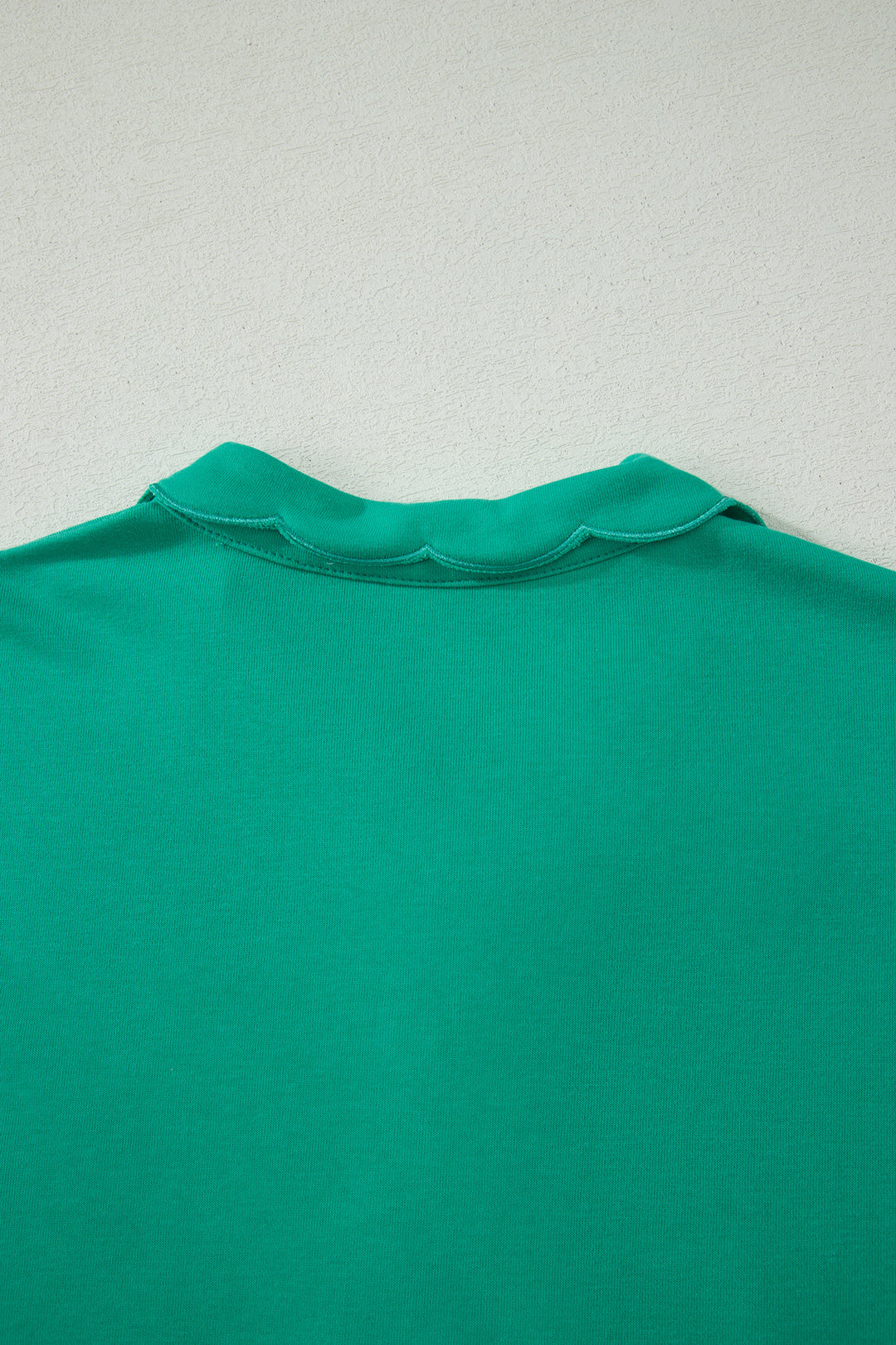 Sea Green Solid Color Snap Button Polo Collar Short Sleeve Scallop Hem Mini Dress