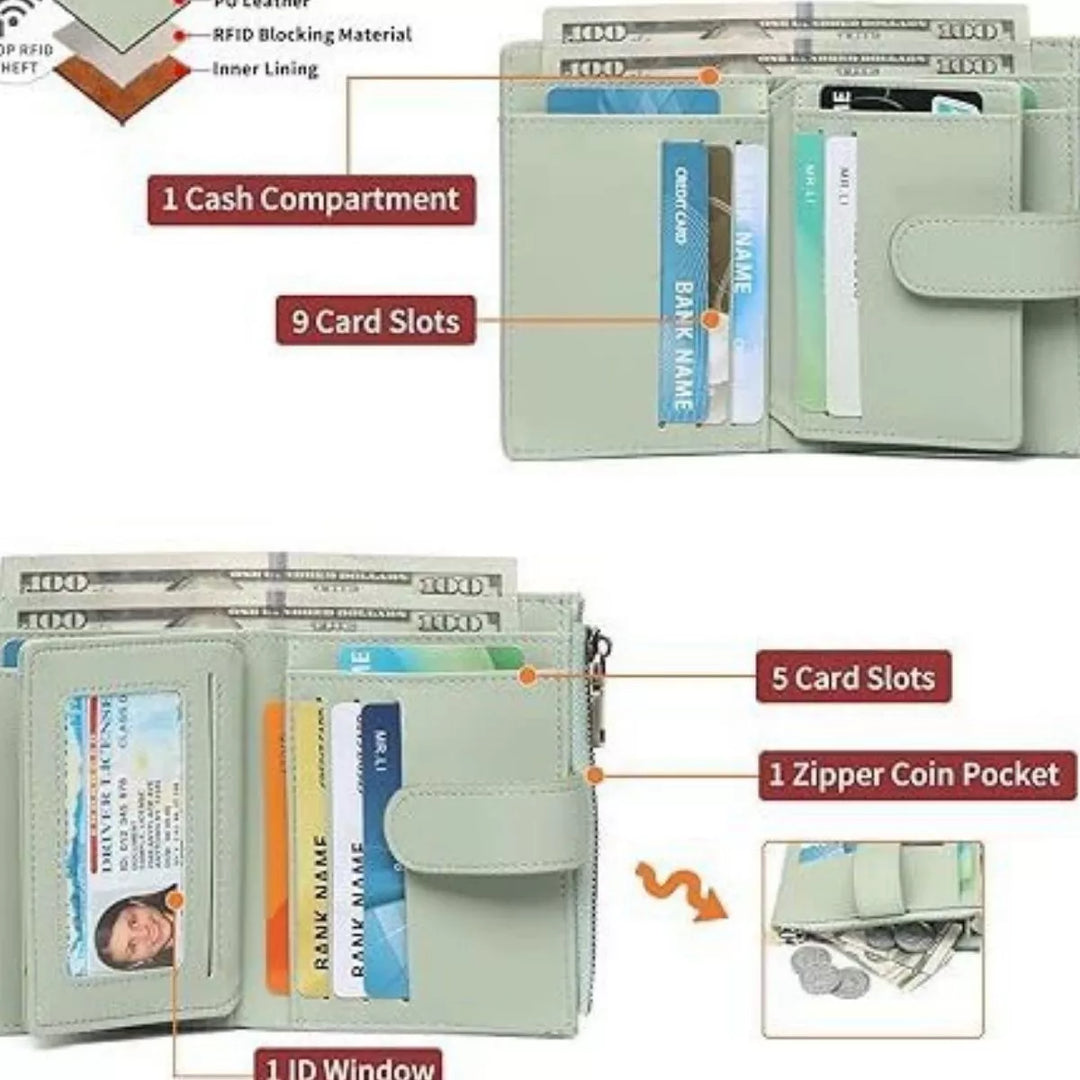 Leather Bifold Wallet with Zipper