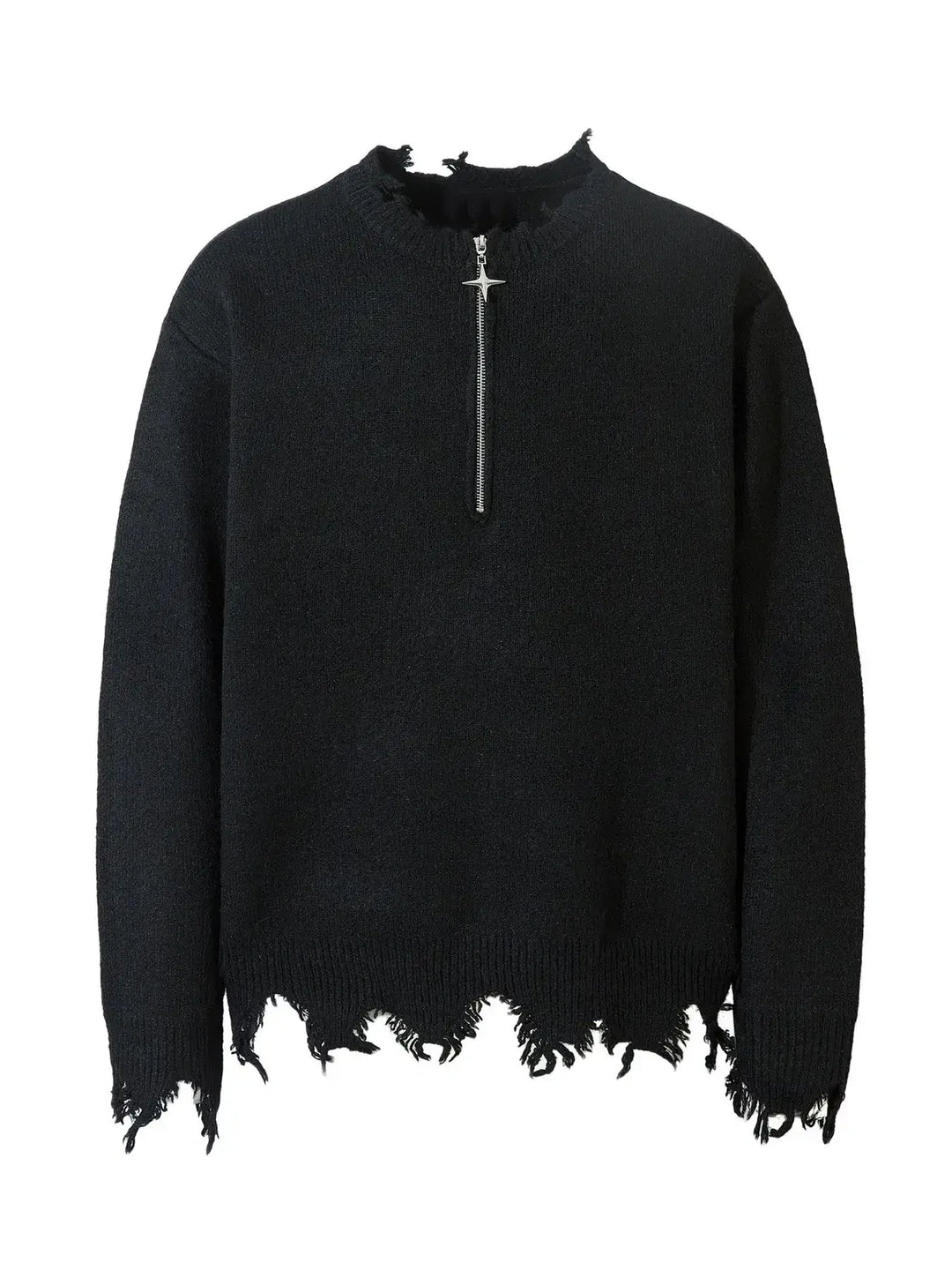 Men's Distressed Hem Half-Zip Sweater