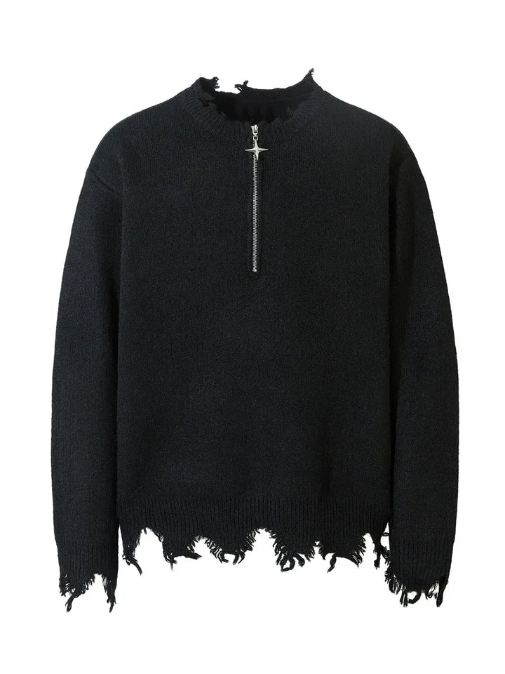 Men's Distressed Hem Half-Zip Sweater