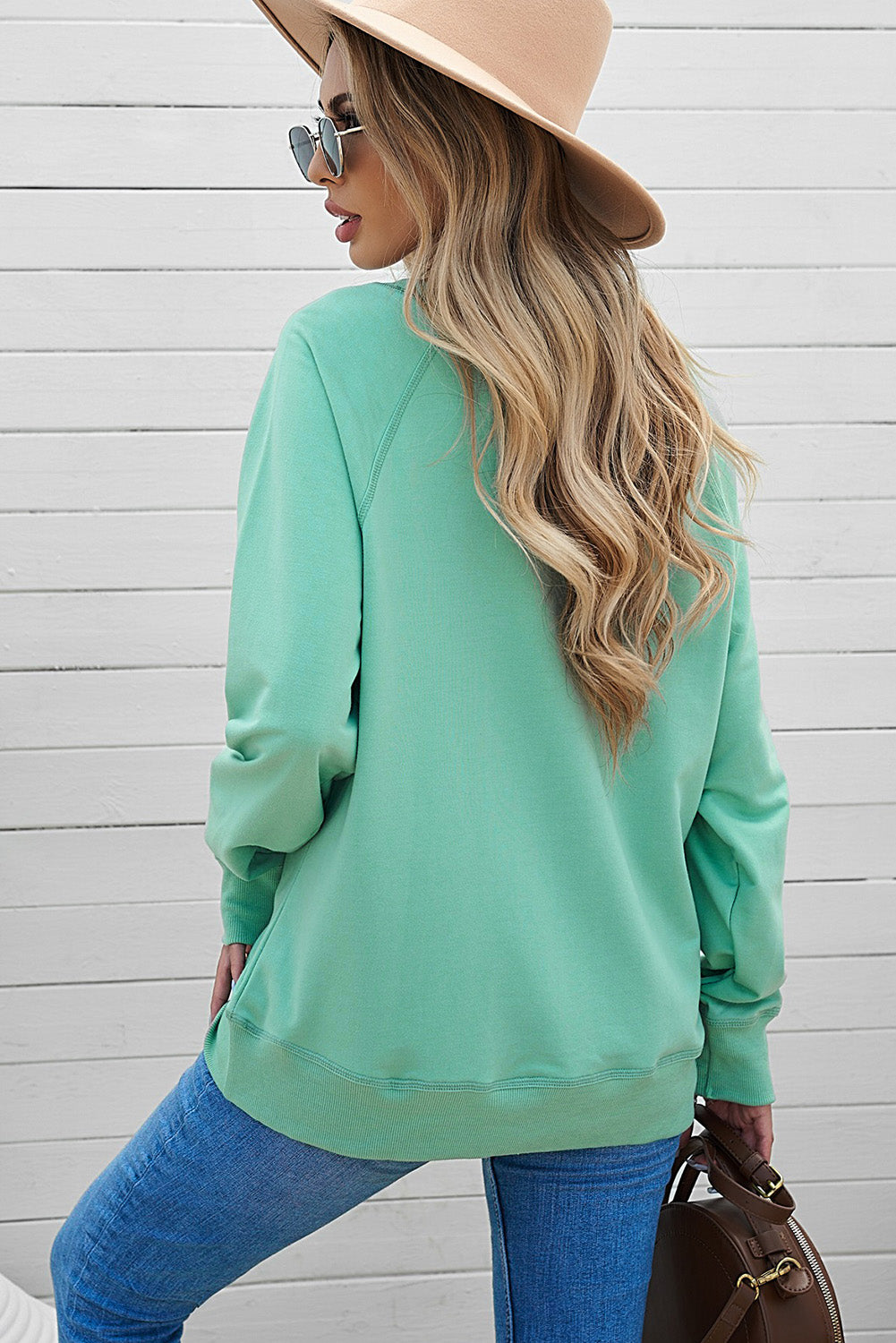 Sweat-shirt vert en coton mélangé French Terry