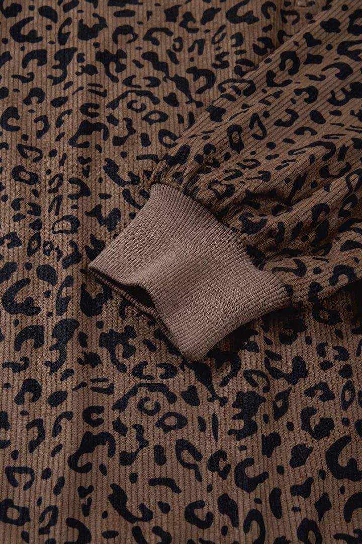 Leopard Print Quarter Zip Corduroy Sweatshirt