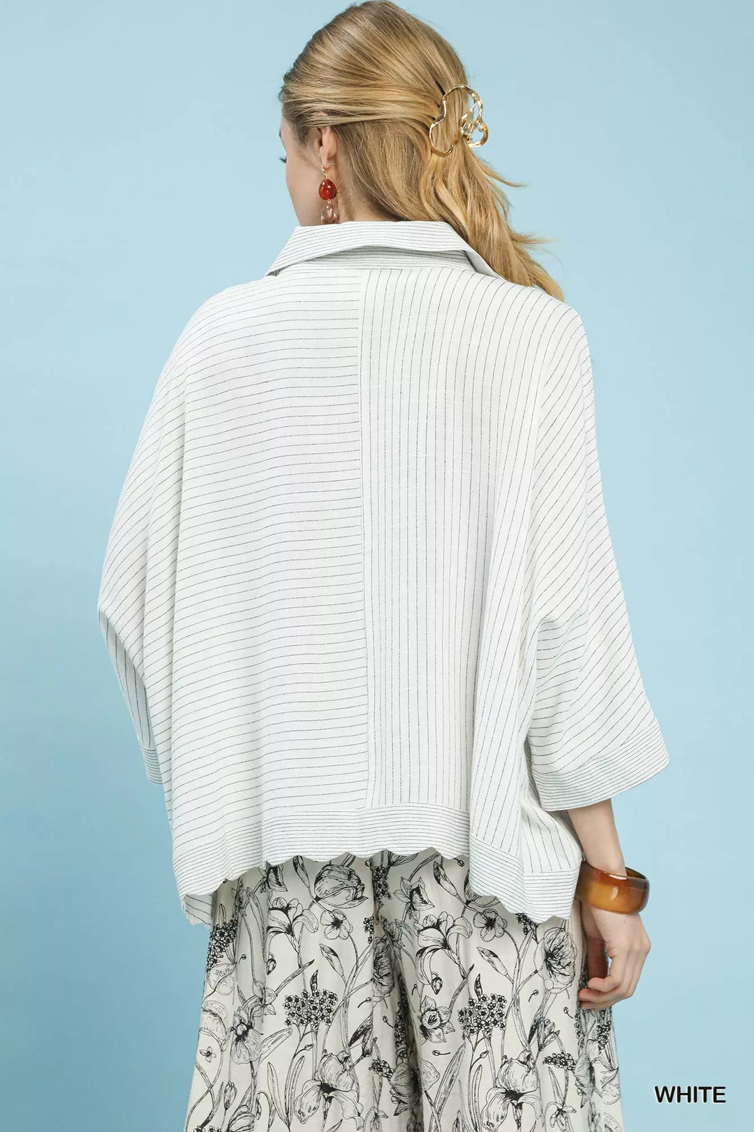 Umgee Oversized Striped Button-Down Shirt