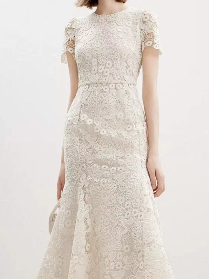 Lace Short Sleeve Mermaid Dress