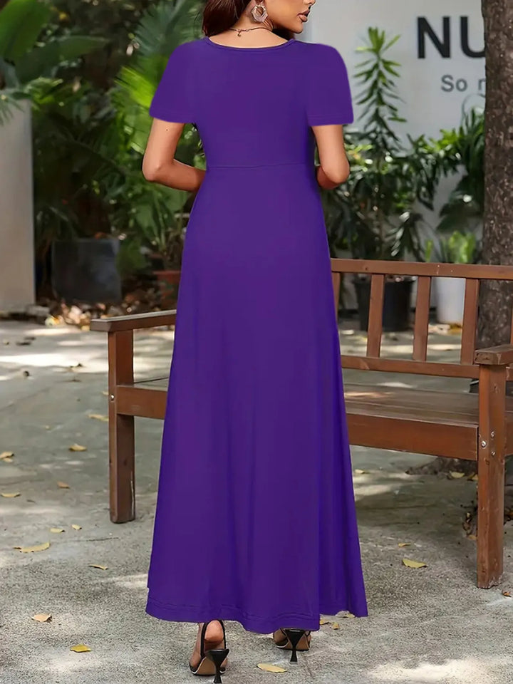 Full Size Round Neck Short Sleeve A-Line Maxi Dress Plus Size
