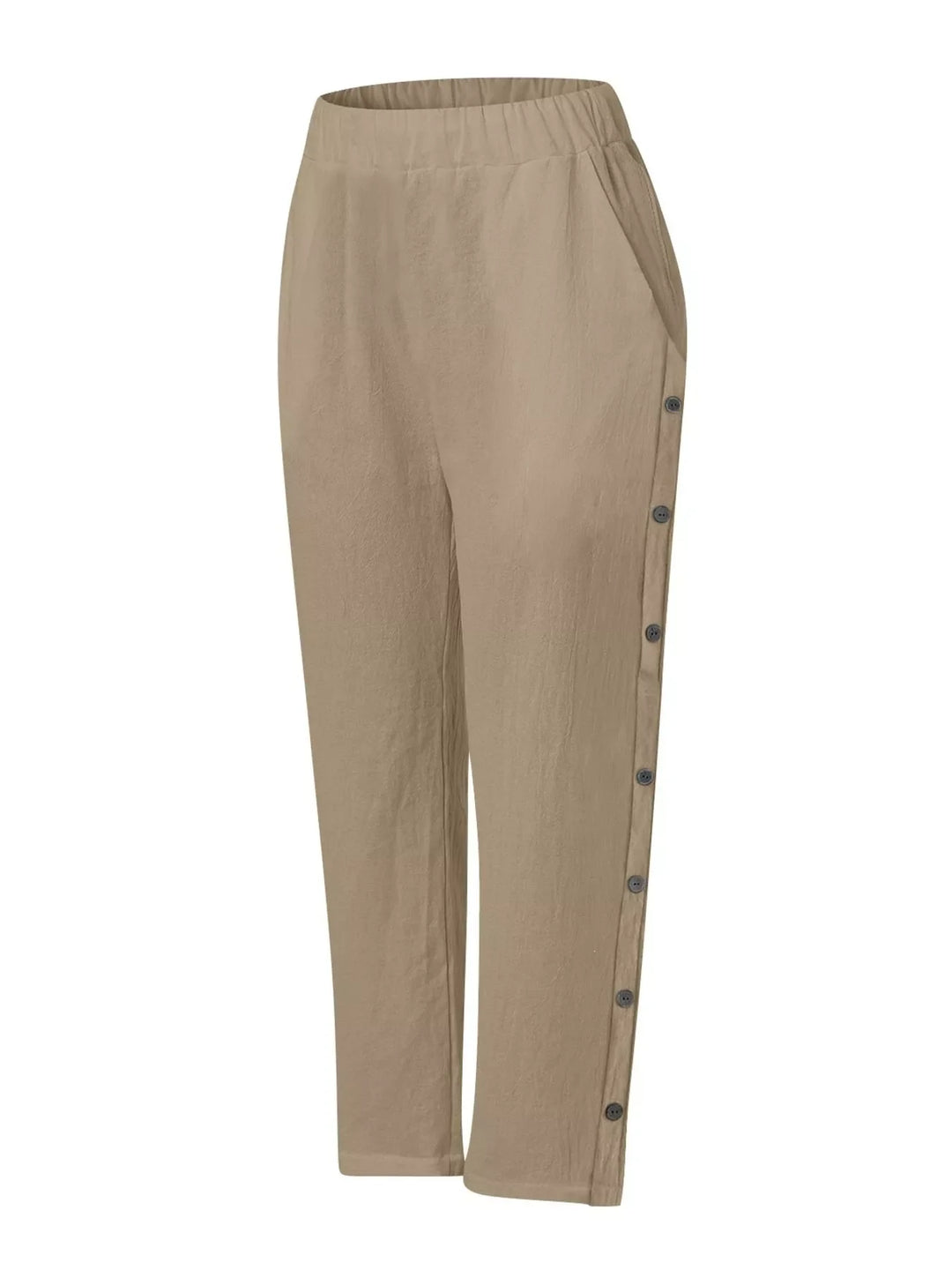 Full Size Side Button Decor Pants Plus Size