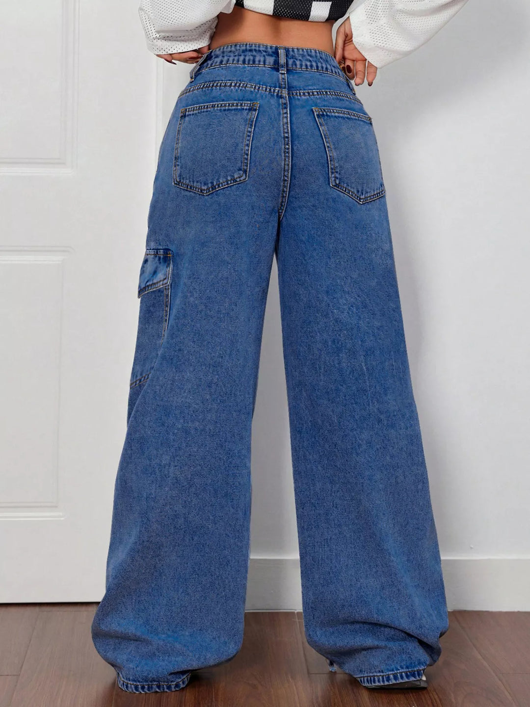 Wide Leg Jeans with Bow Tie Accents