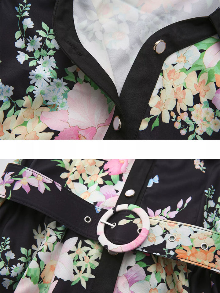 Floral Print Ruffle Sleeve Midi Dress