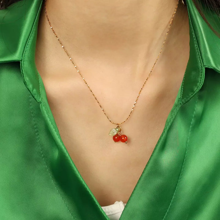 Agate Cherry Pendant Necklace