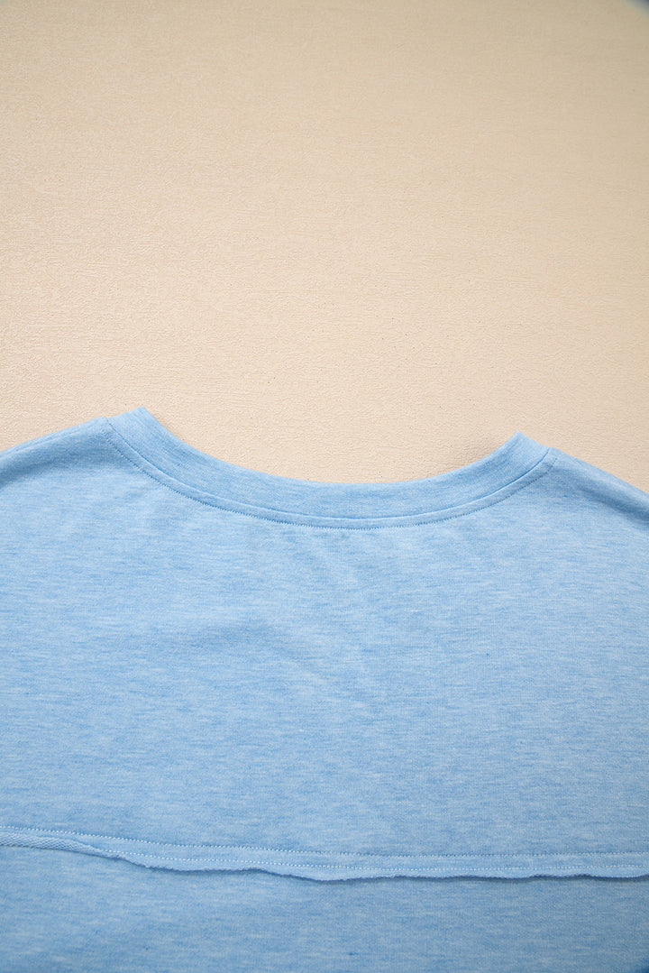 Myosotis Notched Neck Terry Raw Hem Long Sleeve Top