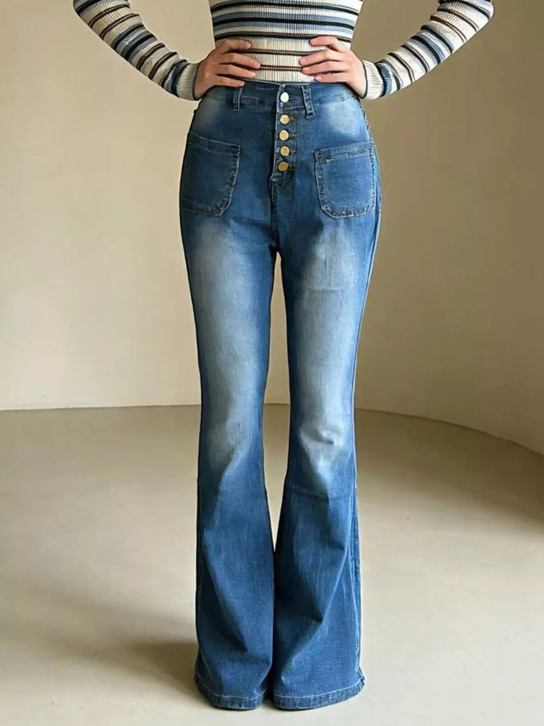 Full Size High-Waisted Button-Fly Flare Jeans Plus Size