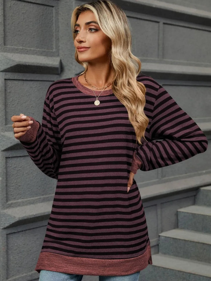 Striped Round Neck Long Sleeve T-Shirt