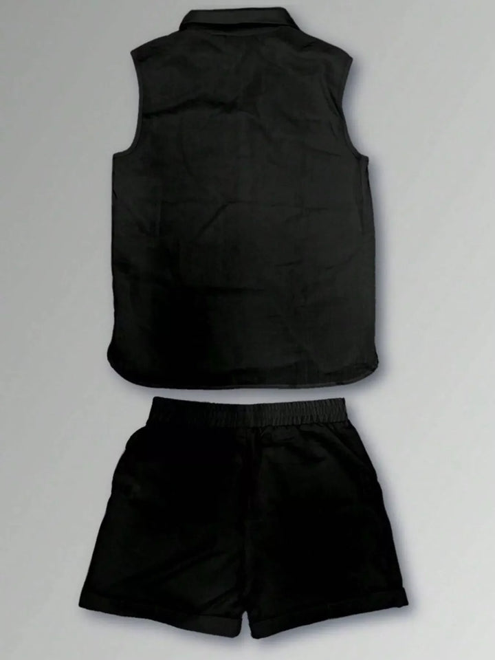 Men's Plus Size Casual Button Up Vest & Shorts Set