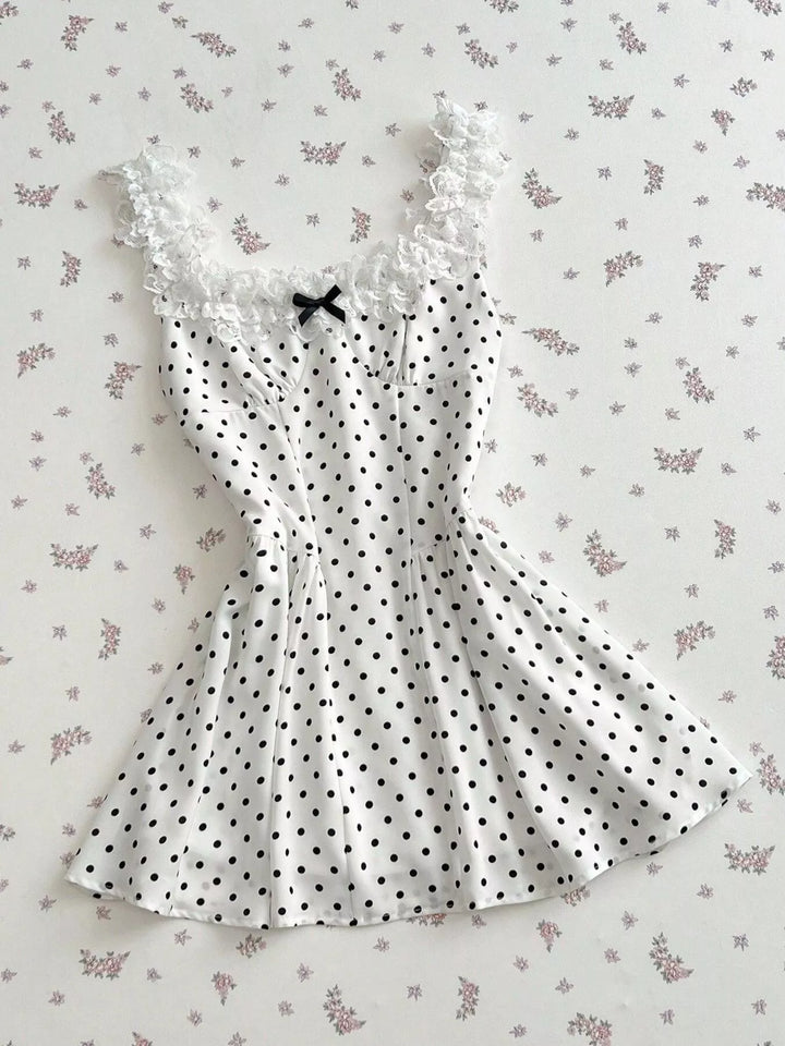 Polka Dot Lace Trim Mini Dress