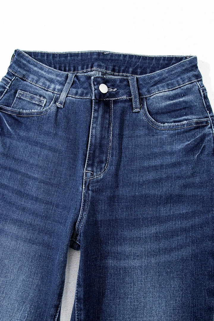 Mineral Wash Raw Hem High Waist Flared Jeans