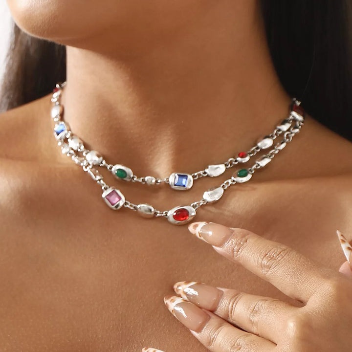 Vintage Multi-Gemstone Double Layered Necklace