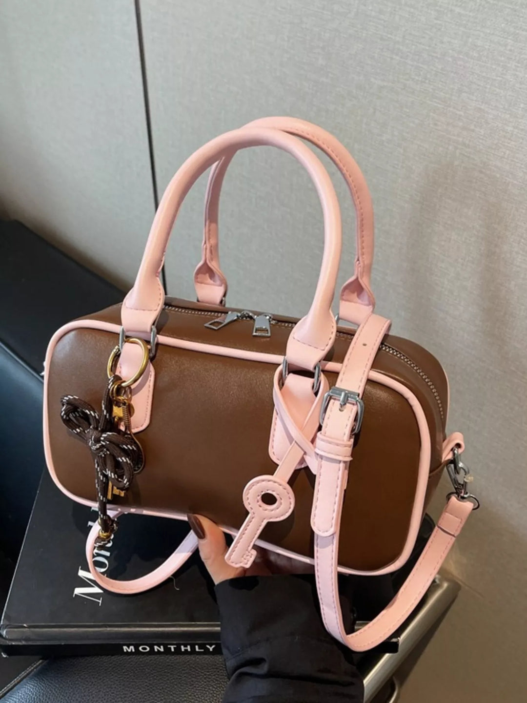 Barrel Crossbody Bag with Key Charm