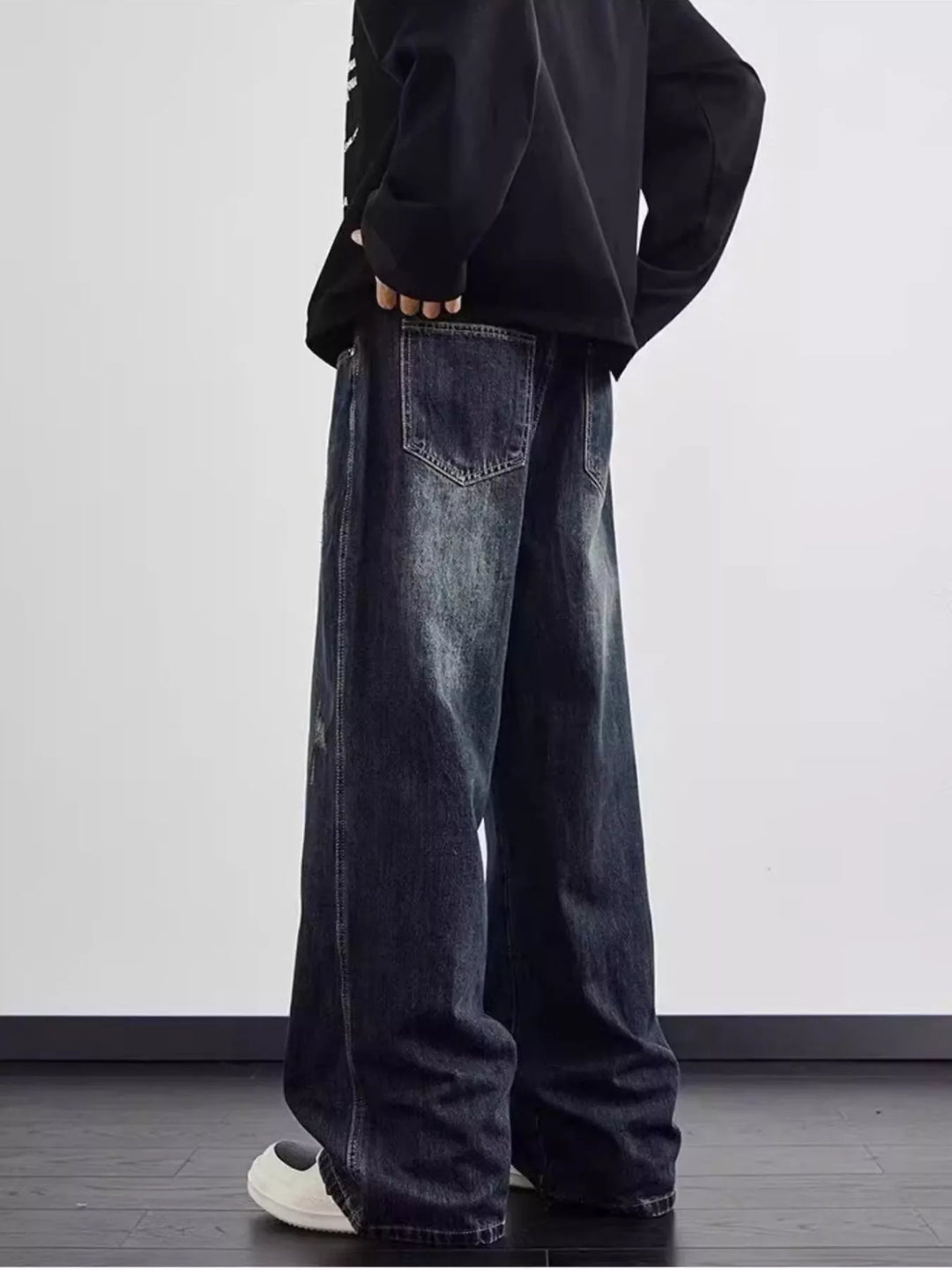Men's Full Size Distressed Wide Leg Jeans Plus Size