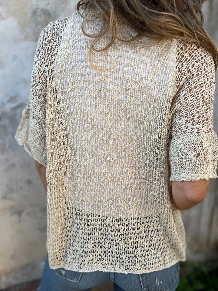 Full Size One Button Half Sleeve Cardigan Plus Size