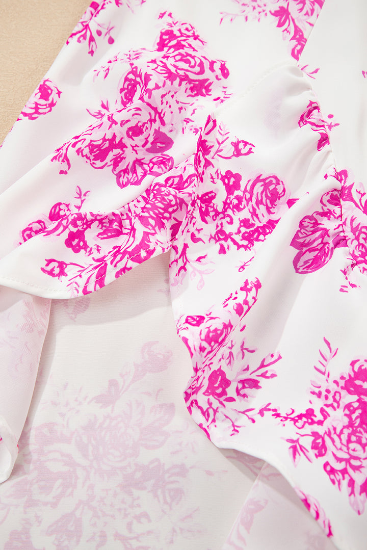 Jupe longue fendue à volants taille haute à fleurs style bohème rose