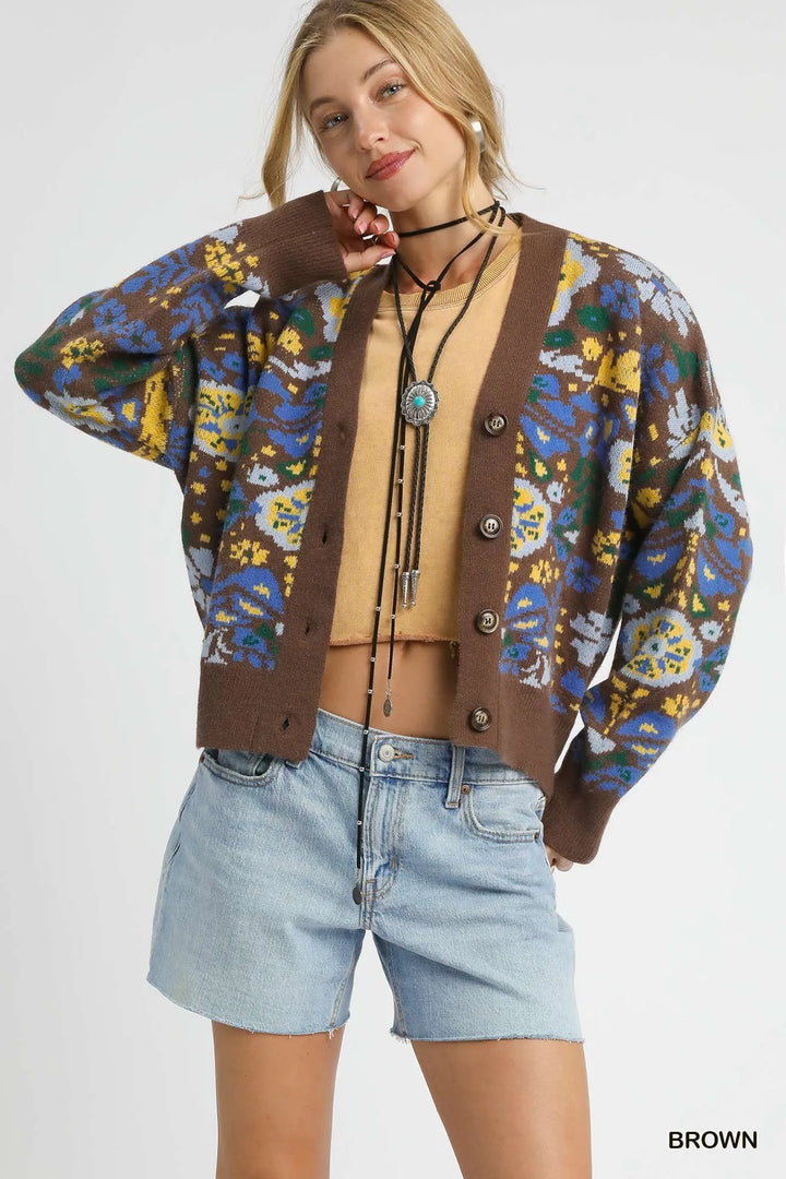 Umgee Floral Knit Button-Up Cardigan
