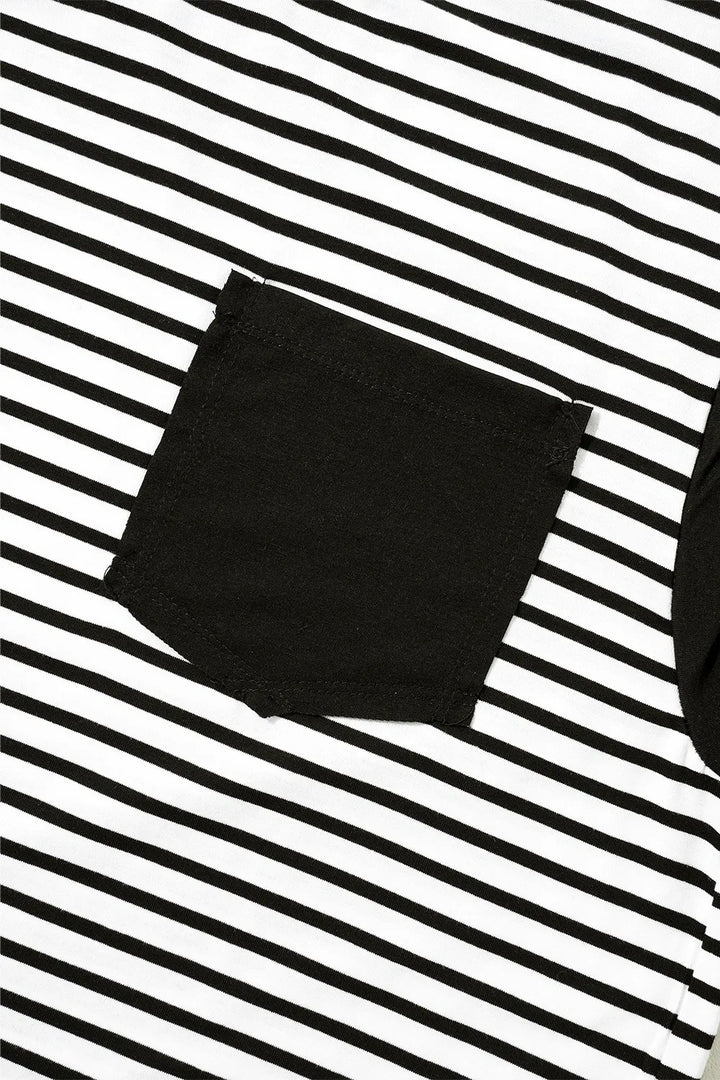 Striped Round Neck Cap Sleeve Top