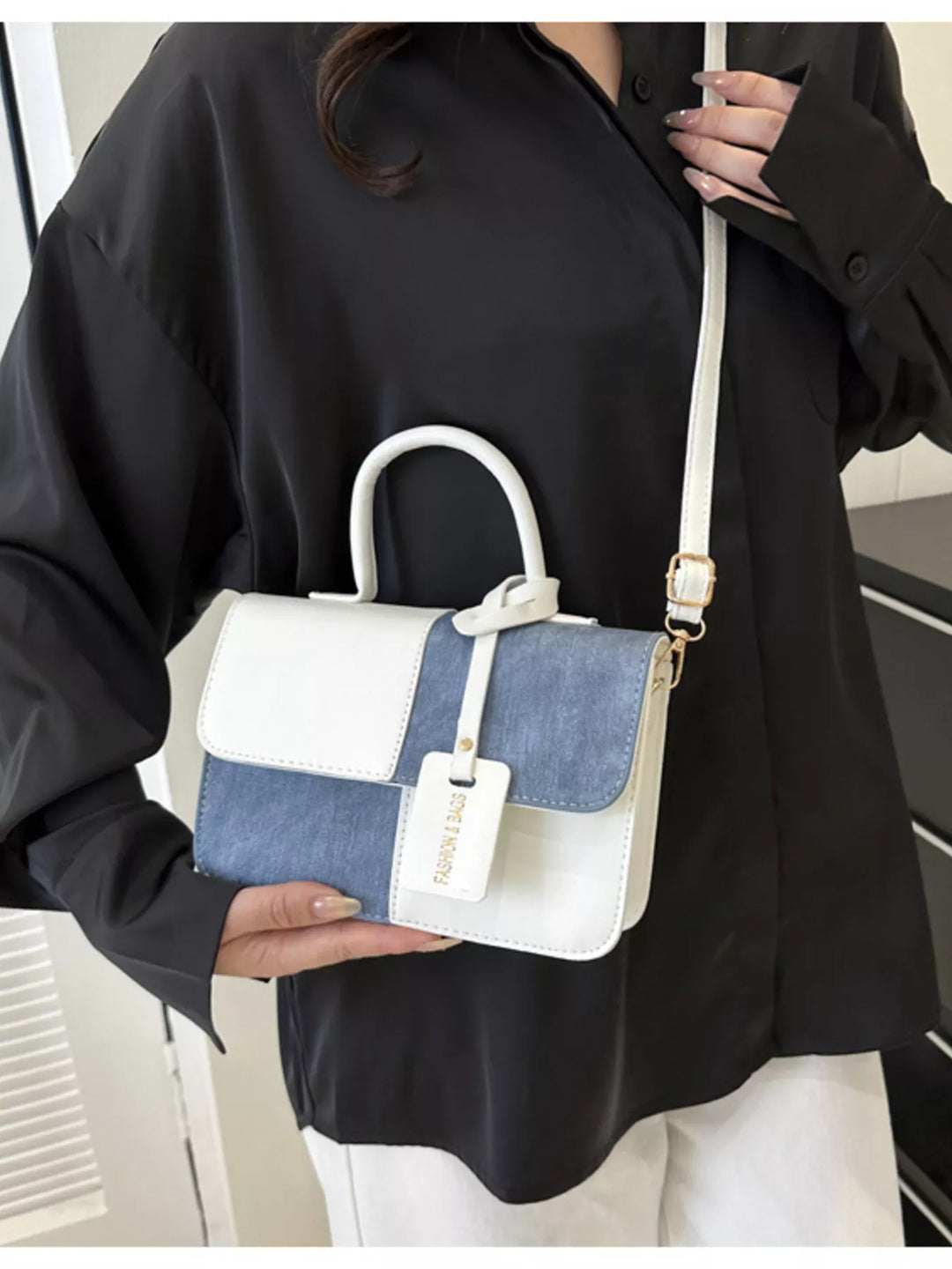 Two-Tone PU Leather Crossbody Bag
