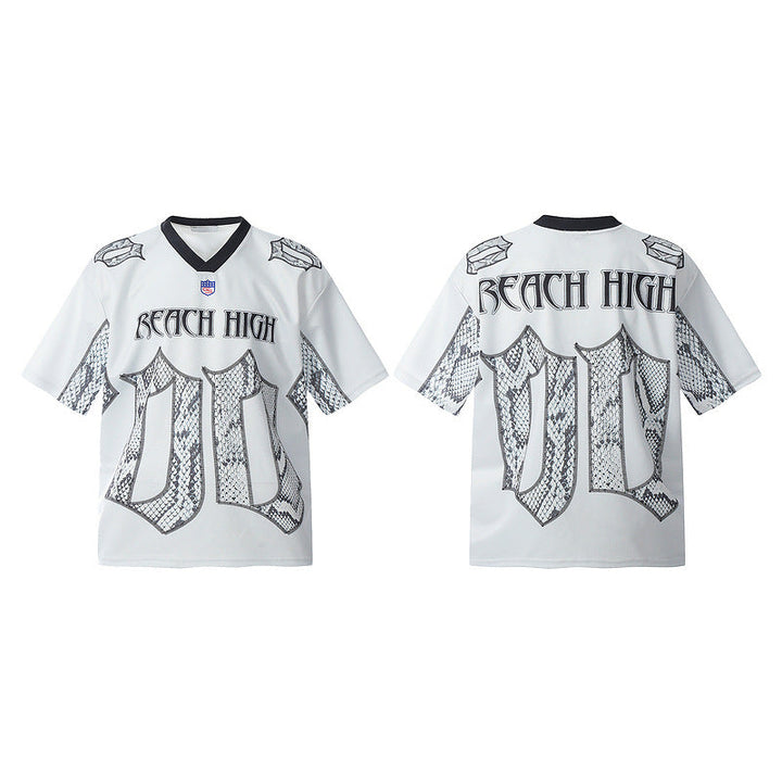 Snake Scale Design Mesh Jersey Short Sleeve T-shirt Loose