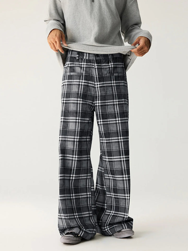 Men's Plaid Wide Leg Pants