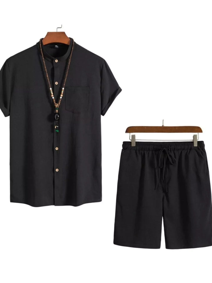 Men's Plus Size Casual Short Sleeve Shirt and Shorts Set