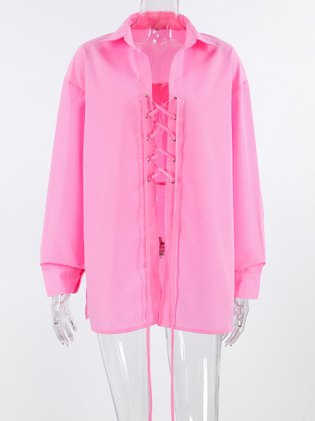 Lace-Up Front Oversized Shirt
