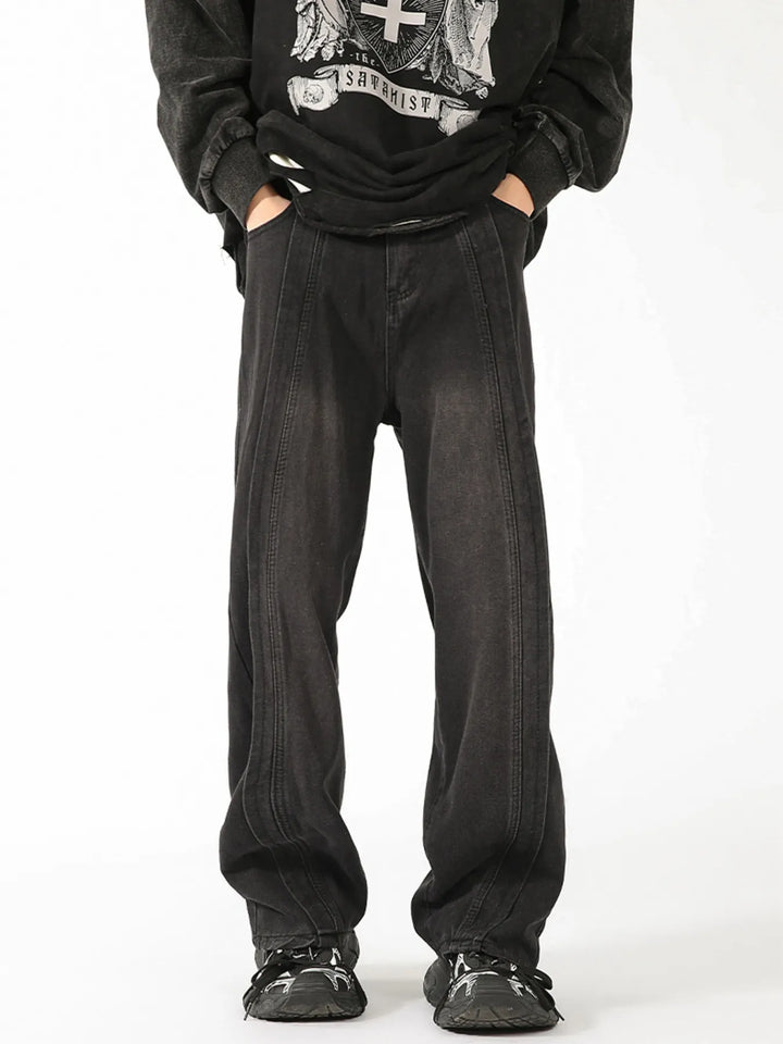 Men's Plus Size Washed Wide Leg Jeans