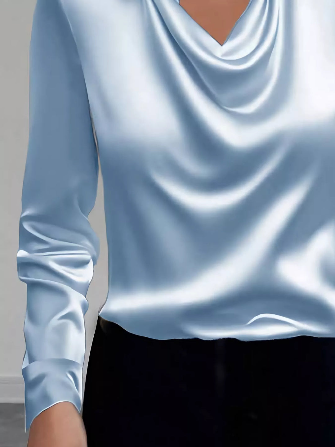 Satin Collared Neck Long Sleeve Blouse
