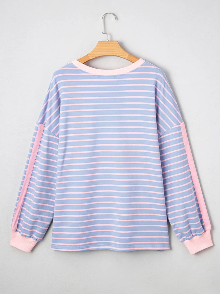 Stripe Oversize Contrast Trim Drop Shoulder Sweatshirt