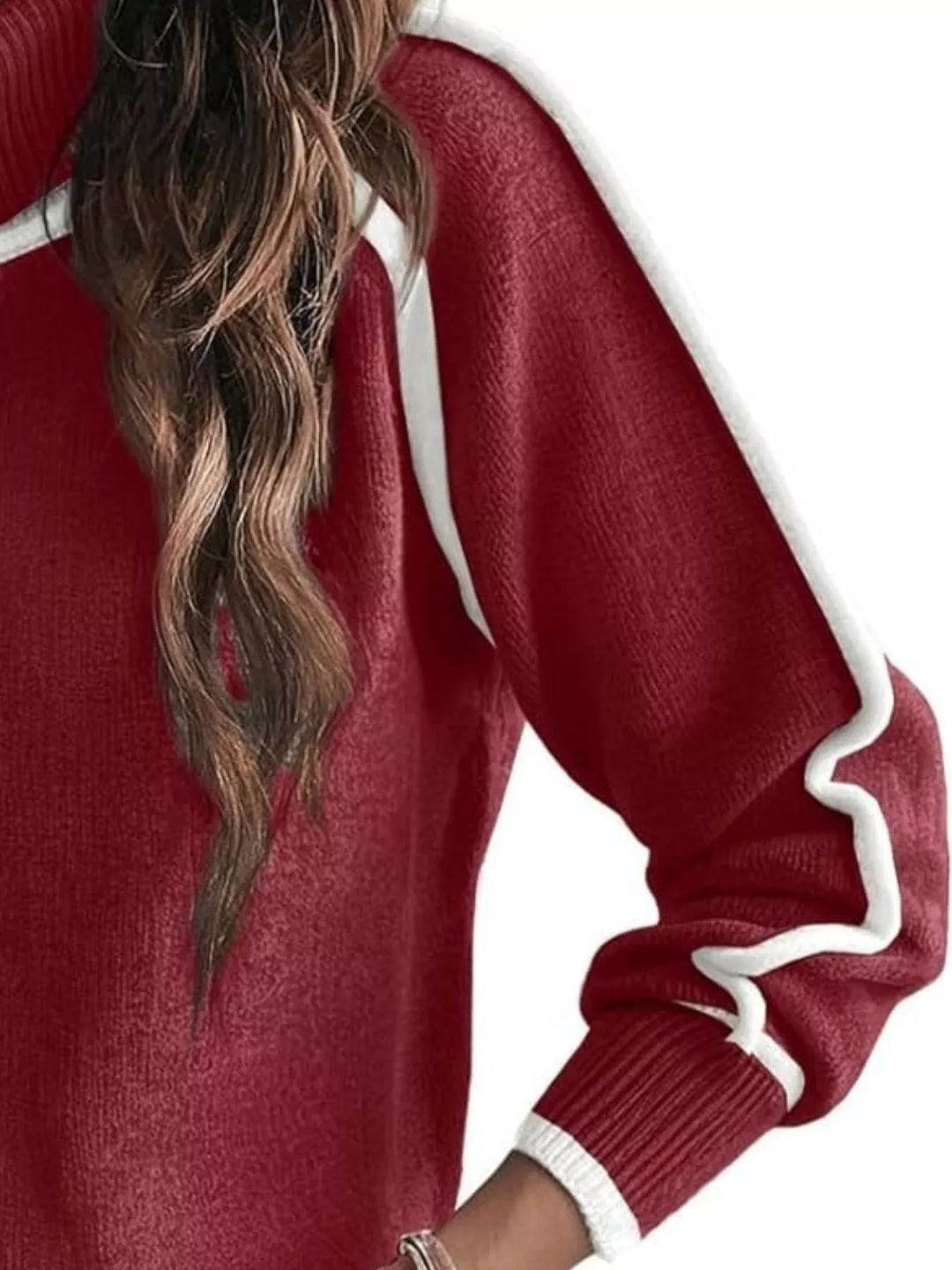 Full Size Turtleneck Contrast Trim Sweater Plus Size