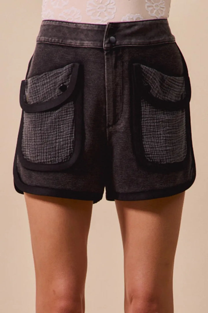 SO ME Mineral Washed Terry High Rise Cargo Shorts