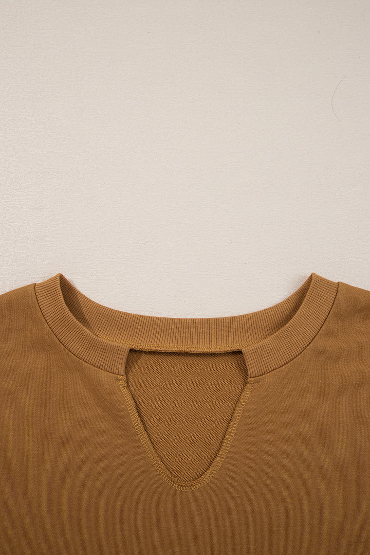 Multicolor Oversized Mixed Textured Split Neck High Low Patchwork Sweatshirt
