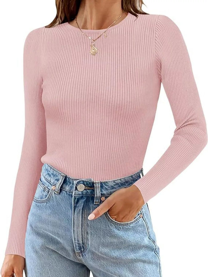 Ribbed Knit Slim Fit Long Sleeve T-Shirt
