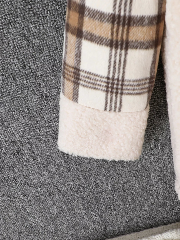 Children's Cozy Plaid Sleeve Fleece Jacket