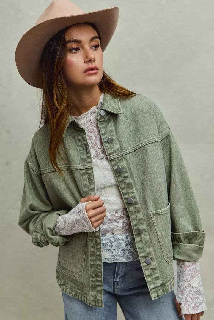 SO ME Vintage Washed Button Twill Shacket