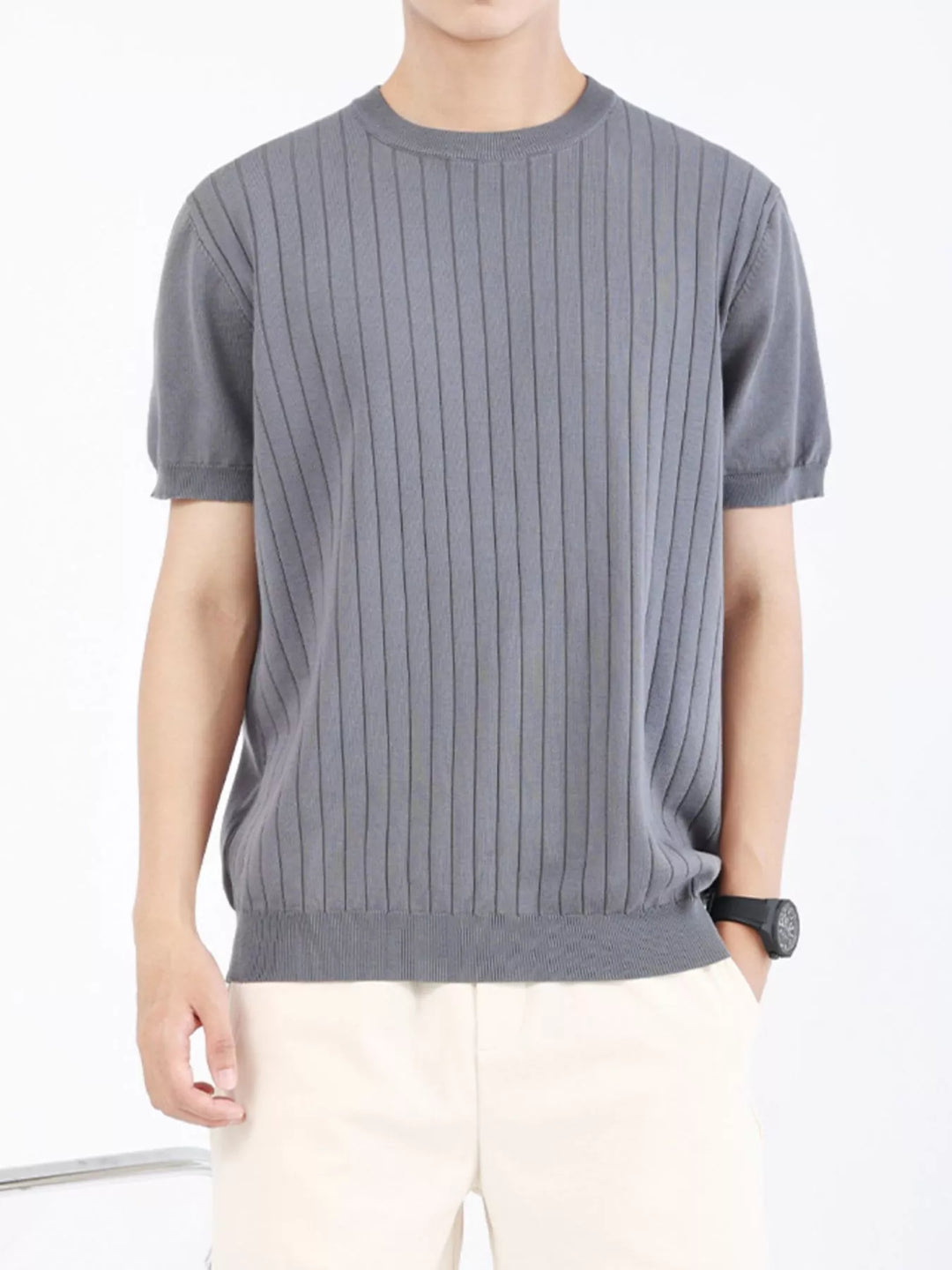 Men's Plus Size Ribbed Knit Slim Fit T-Shirt