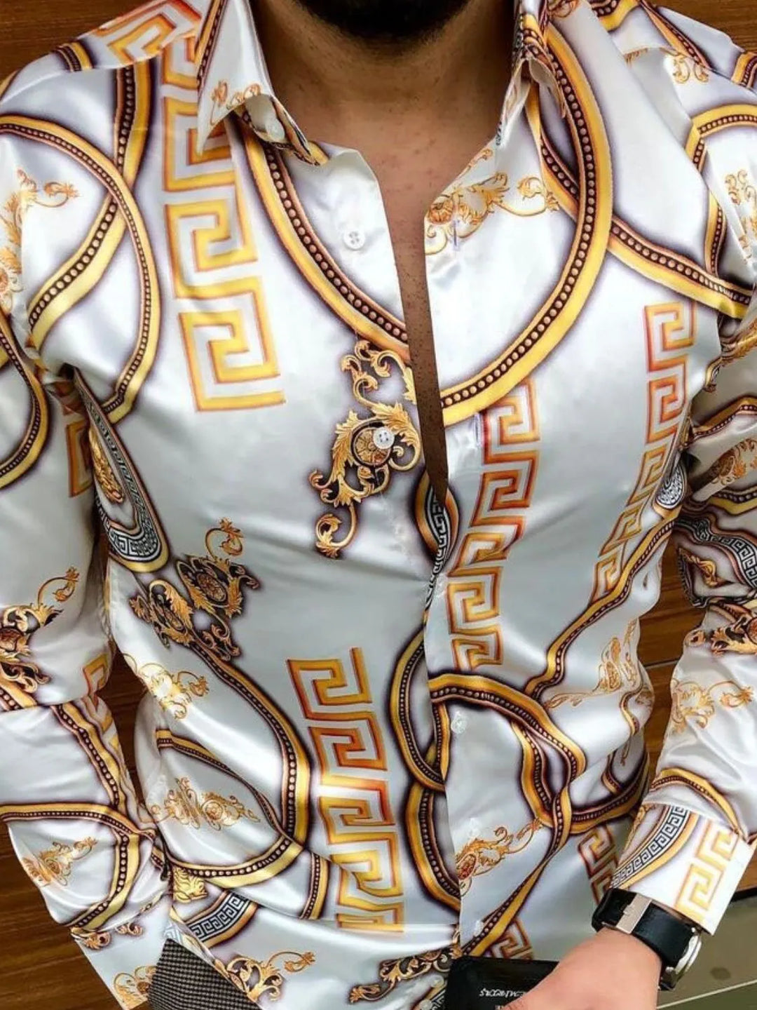 Men's Plus Size Printed Button Up Long Sleeve Shirt