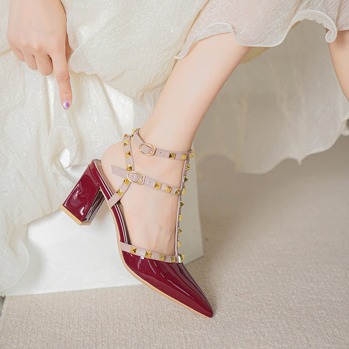 Studded High-heeled Pointed-toe Pumps In Large Sizes