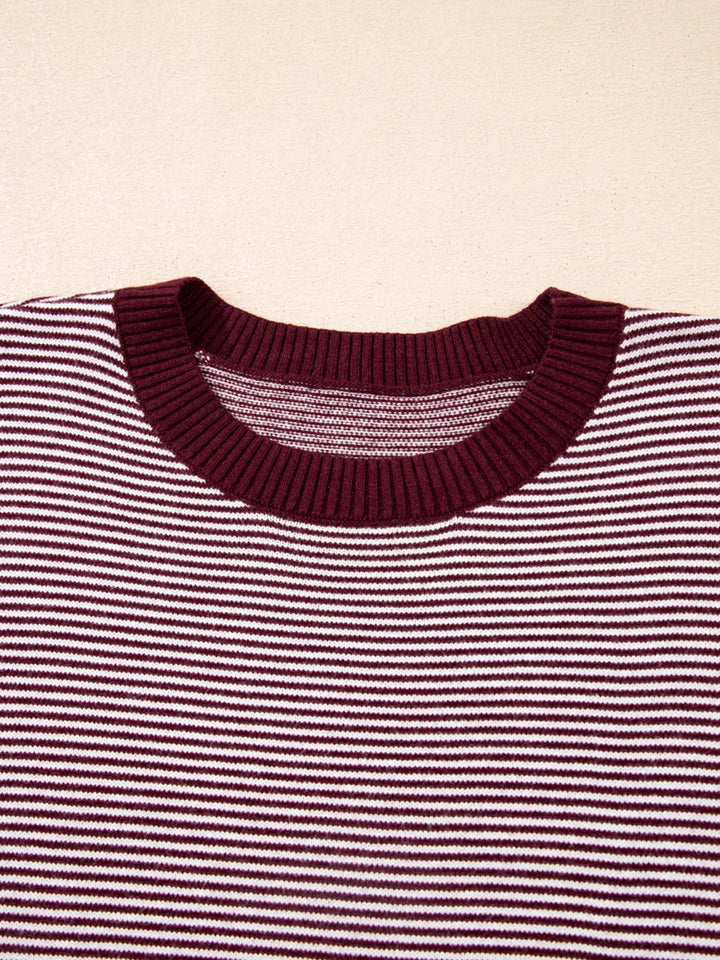 Stripe Color Block Patchwork Dolman Oversize Tunic Sweater