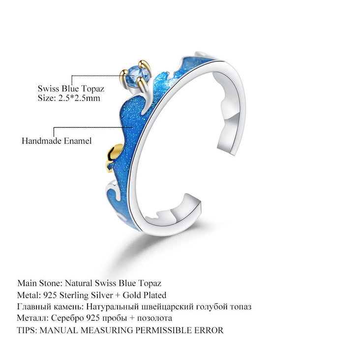 925 Silver Ring Inlaid With Swiss Blue Topaz Exuding Elegance And Sophistication