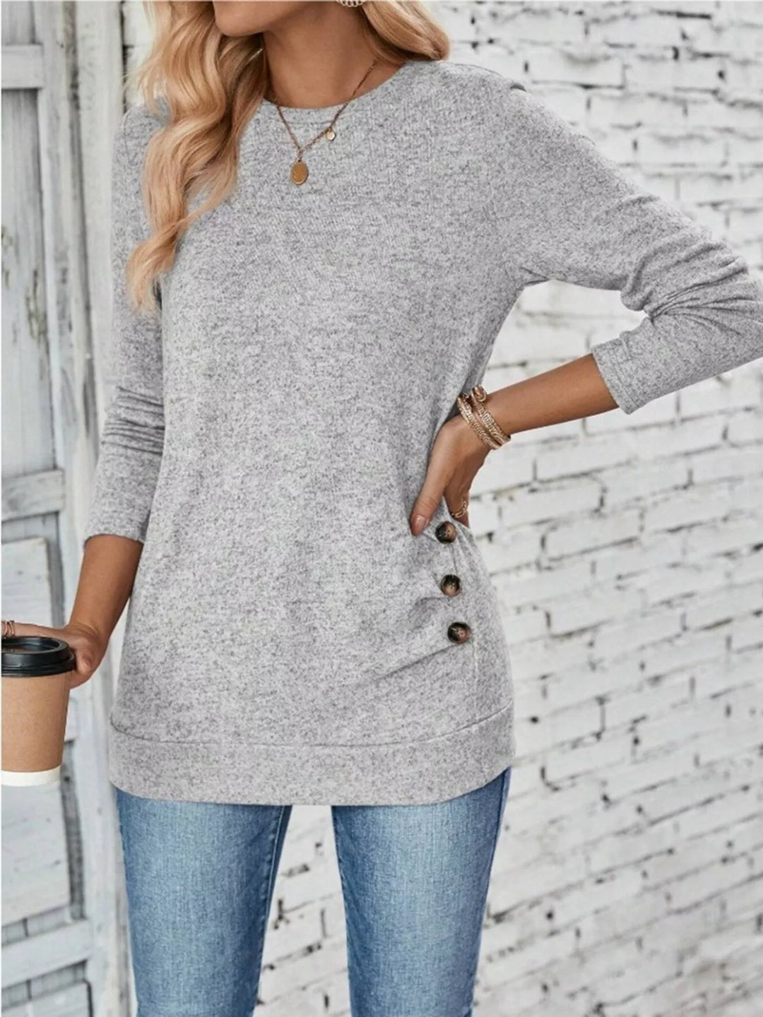 Casual Decor Button Long Sleeve T-Shirt