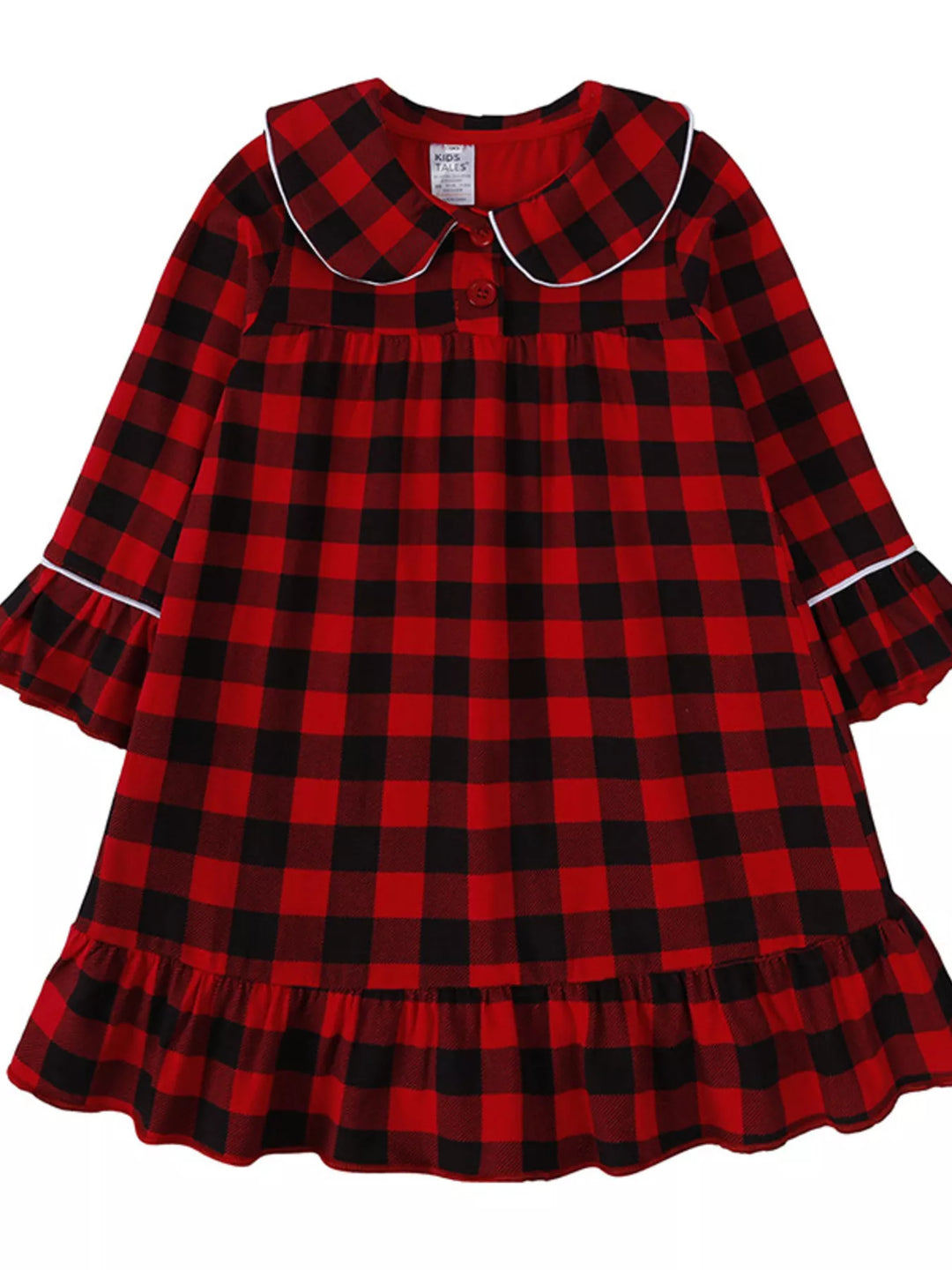 Children's Plaid Ruffle Hem Long Sleeve Dress