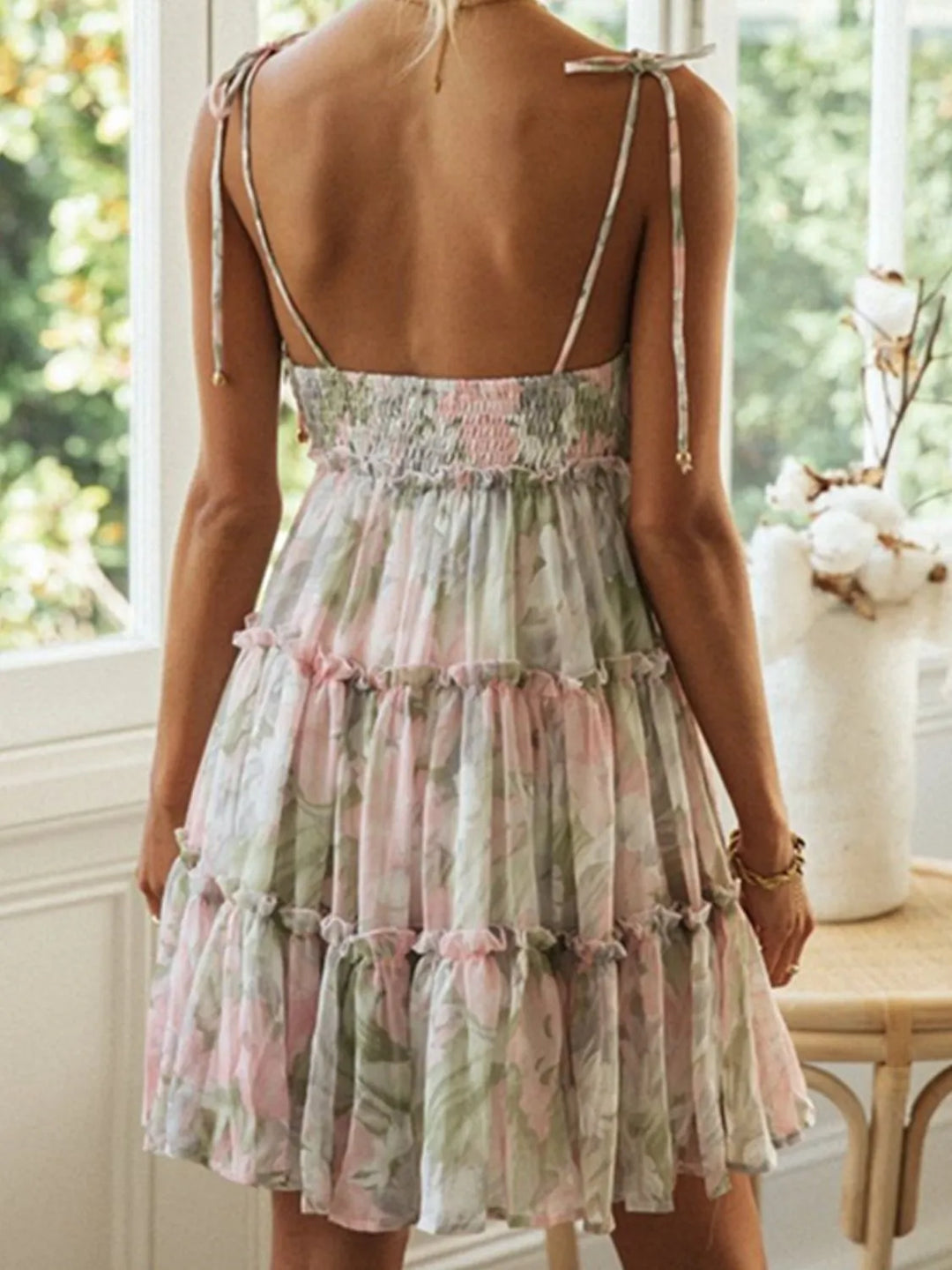 Frill Printed Square Neck Mini Cami Dress